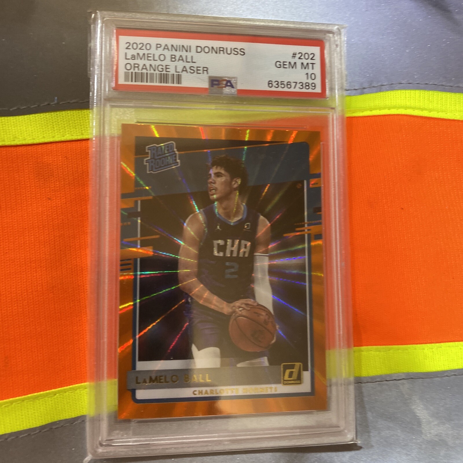 2020 Donruss Orange Laser #202 LaMelo Ball Hornets RC Rated Rookie PSA 10