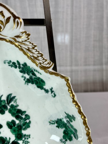 Antique COALPORT Hand Painted Shell Dessert Dish - Green Rose - Soft Porcelain - Picture 4 of 12