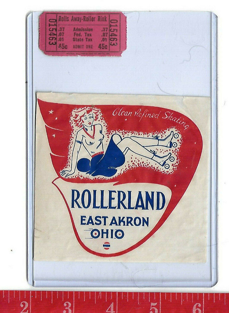 vintage lot roller rink decal Rollerland East Akron Ohio & ticket eBay