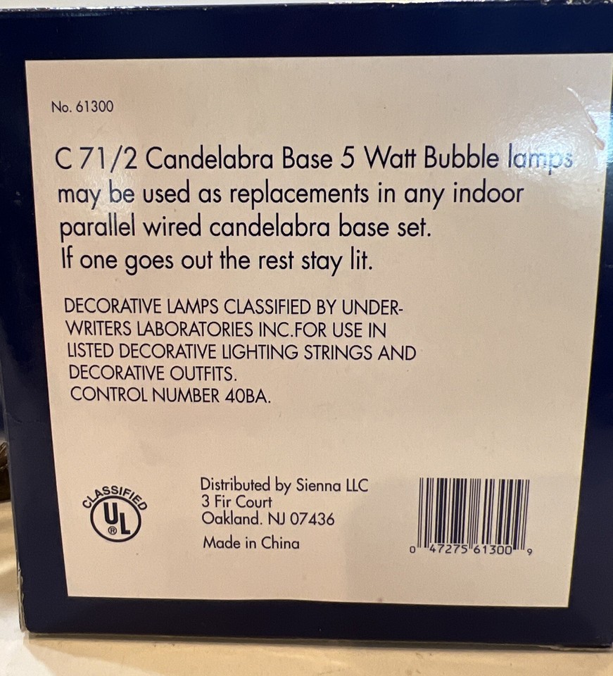 8 Christmas lights C 7 1/2 Candelabra Base 5 Wattreplacement Vintage