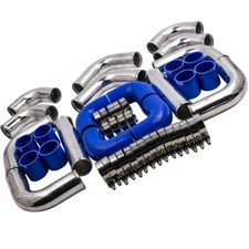 3 76mm Universal Aluminum Intercooler Turbo Pipe Piping Kit Blue Hose Clamps