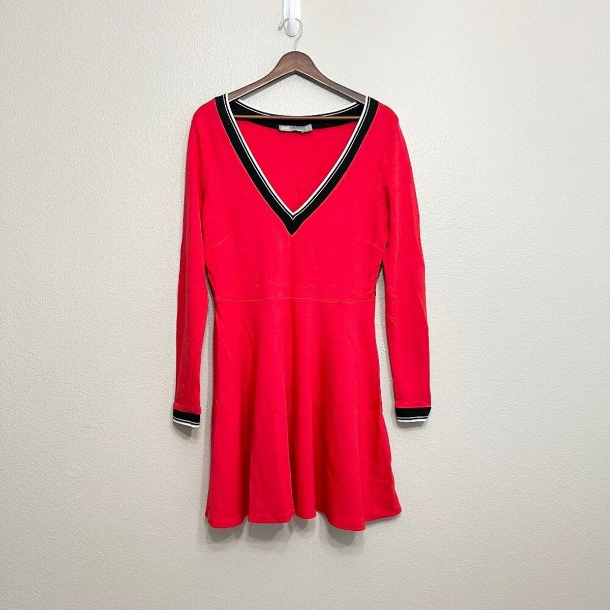 ASOS Long Sleeve Dress Size 12 Women's Red Black Cheerleader Stripe Sporty  | eBay