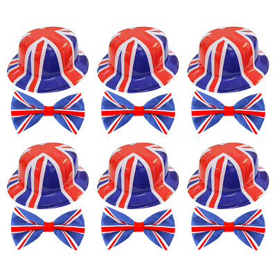X6 UNION JACK BOWLER HUT & FLIEGE SETS VE DAY 2025 KOSTÜM STRASSENPARTY