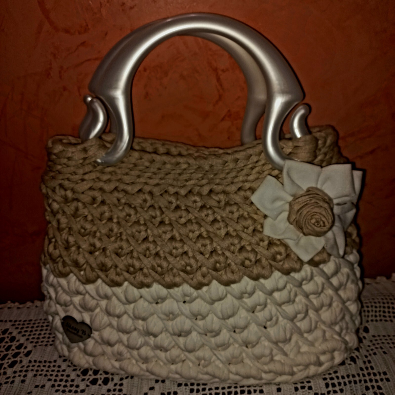 SAOLA Borsa a mano Artigianale woman Bag fatta a Uncinetto realizzata In Fettuccia