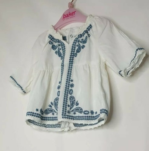 La Redoute Baby Girls White Long Sleeve Embroidered Paisley Tunic Top Age 9 Mths - Picture 2 of 6
