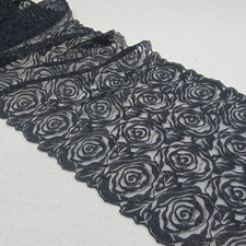 1 Yard Pretty Rose Delicate Black Lace Trim For Sewing 7 4/5" Wide
