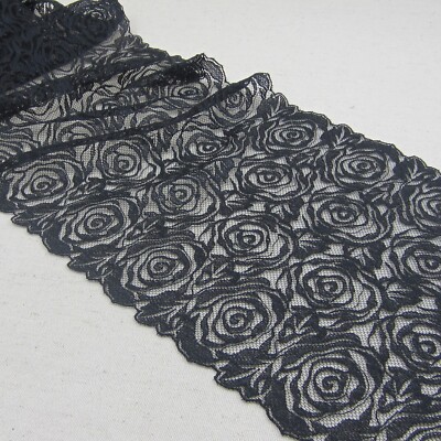 1 Yard Pretty Rose Delicate Black Lace Trim For Sewing  7 4/5'' Wide