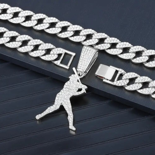 Colgante de béisbol bateador 15 mm 16" ~ 30" collar de cadena de circonita cúbica cubana helada - Imagen 13 de 15