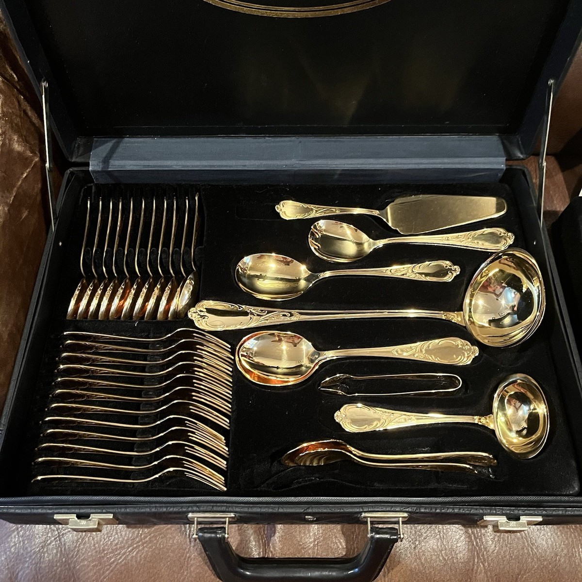 BESTECKE SOLINGEN 23/24 Karat GOLD PLATED FLATWARE, W. GERMANY 70