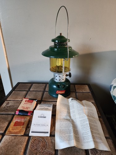 VTG 1958 Coleman USA Model 228E Camping Lantern Big Hat Double Mantle W/ Manuals