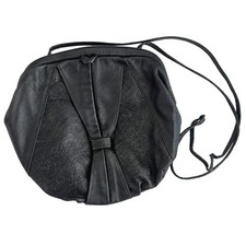 Vintage Navy Blue Leather Frame Purse Embossed Floral Pleated Evening Bag