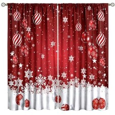 Christmas Window Curtains, Red Xmas Ornaments 20.5"W x 45"L Pack of 2 Xmas-5