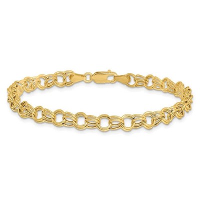 10K massives Gelbgold Doppel Glieder Bettelarmband 4mm breit Karabiner