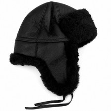 Handmade Real Shearling Leather Trapper Hat   Russian Ushanka, Aviator Hat