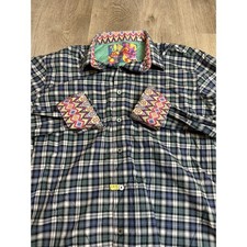 Robert Graham Men's Plaid Button Down Shirt Colorful Accents Large Flip Cuff