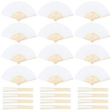 Pieces Handheld Paper Fans Paper Folding Fans with Bamboos for 24 White