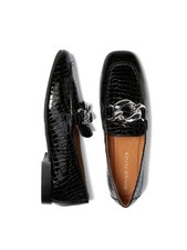 Donald Pliner Women  s Shoes Bristol Navy Sliver Link Croc Loafer Flats Sz-6.5