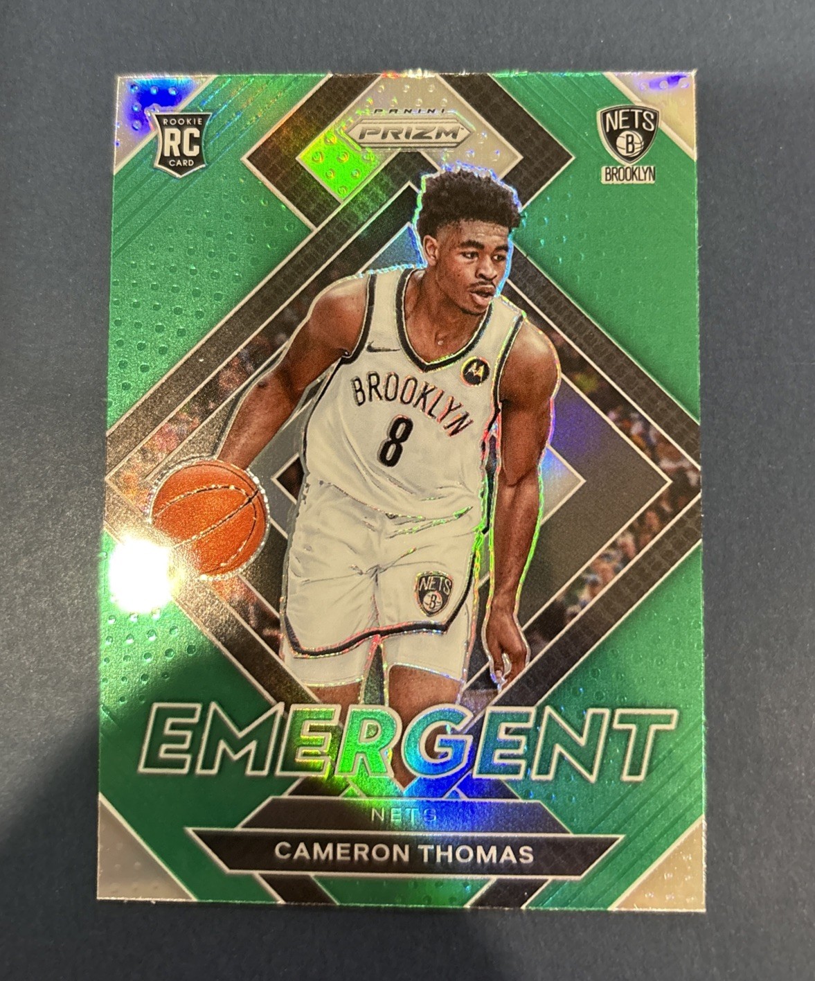 2021-22 Panini Prizm Cameron Thomas #4 Emergent Rookie Green Prizm Nets