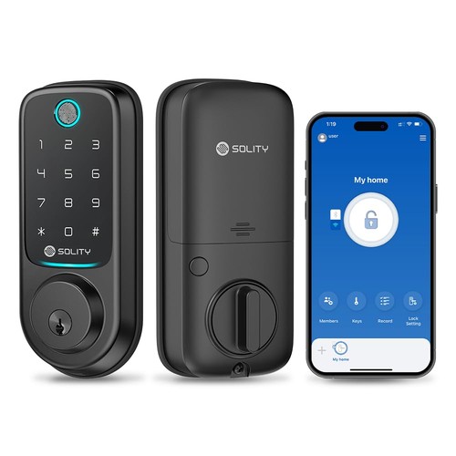 No-Hub Smart Digital Door Lock, 5 in 1 Keyless Entry, Fingerprint, Wi-Fi, Rem...
