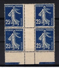 France Timbre Semeuse Bloc de 4 Interpanneau N° 140 ** / MNH  Nuance Bleu Noir