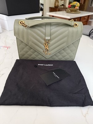 Saint Laurent Envelope Medium Quilted Grain De Poudre Embossed Leather Authentic