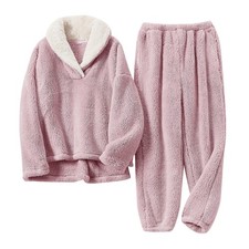 Cozy Fluffy Pajamas Set for Women - Soft Fleece Pullover Loose Pants, Winter S