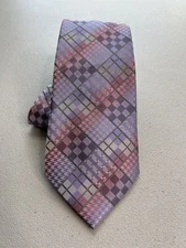 Brand Q Purple, Pink and White Checkered Microfiber Designer Tie