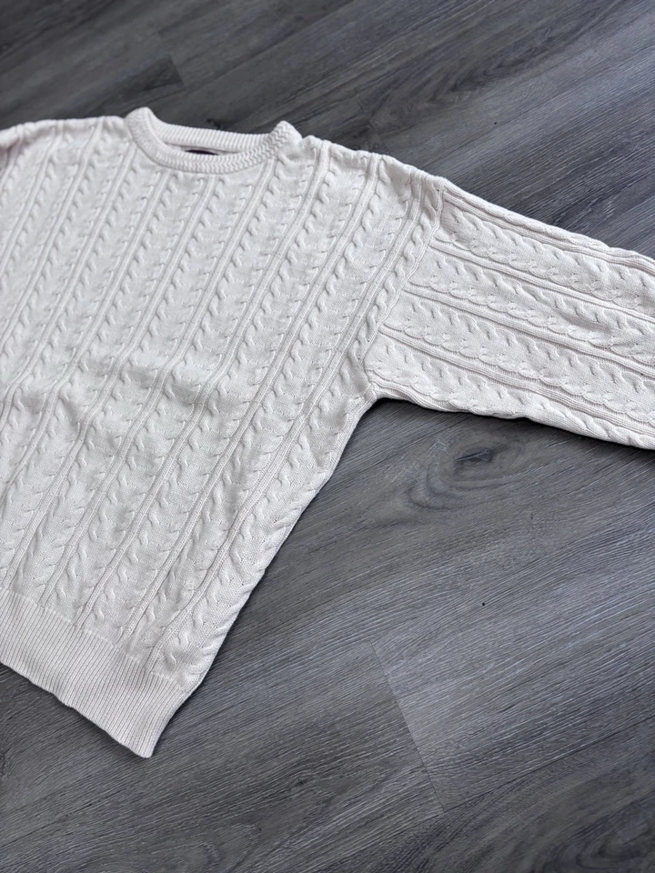 Vintage 90s Roundtree & Yorke Cream White Cable Knit Crewneck Sweater Mens Large - Image 3 of 4