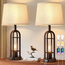 Table Lamps for Living Room End Table Set of 2 - Farmhouse Industrial Bedside...