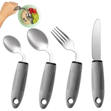 4-Piece Adaptive Utensil Set, Grey, Right-Handed, 42° Angled, 2.5 oz Weighted