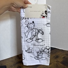 2PC Disney Mickey Mouse Sketchbook Dish Hand Towel 18x28 Drawing Kitchen NEW