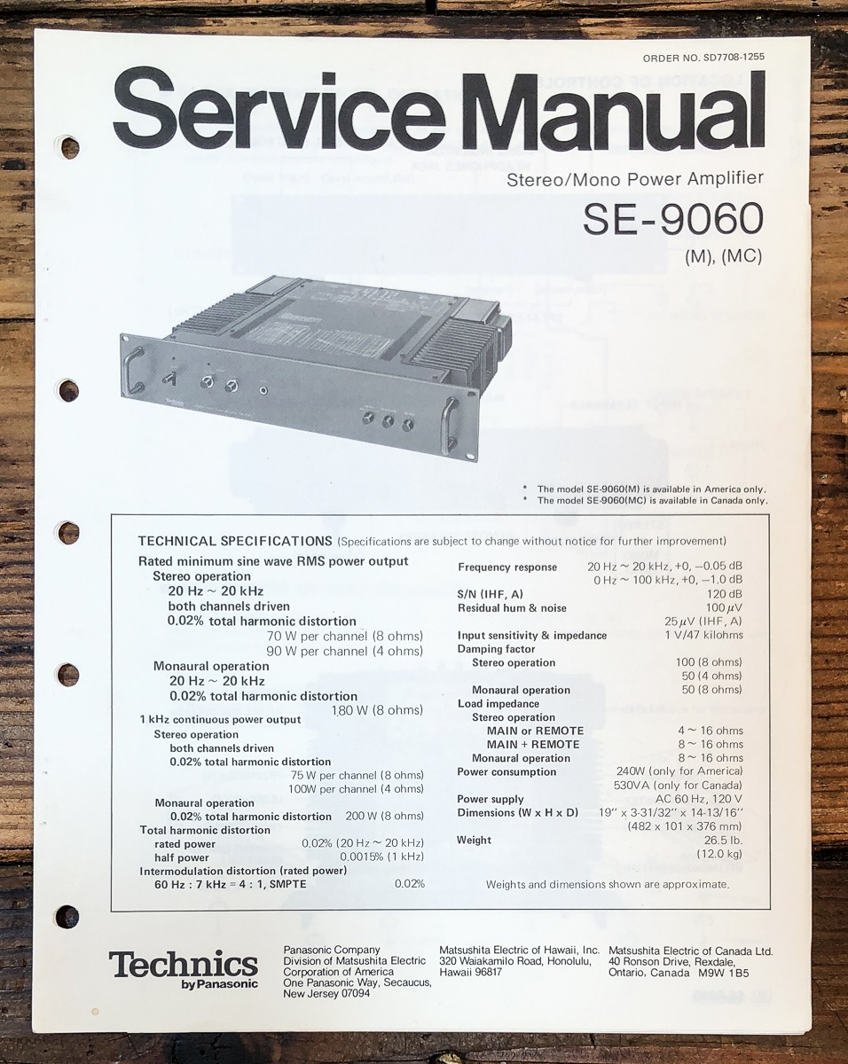 Technics SE-9060 Amplifier Service Manual *Original*