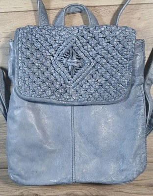 Frye and Co. Esme Blue Leather Backpack Distinctive Woven Flap - Very Good Cond
