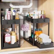 under Sink Organizer 2 Pack, Sink Pull-Out Sliding Storage Cabinet, 2-Tier under