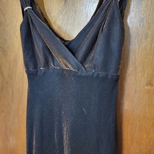Vintage Metallic Bronze Black Shimmer Gown Rhinestone Strap Maxi Dress Size 6