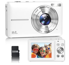 White Compact Digital Camera 44MP 16x Optical Zoom f/3.2 with 32GB Card