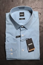 Hugo Boss Men Hank Slim Fit Easy Iron Cotton Pastel Blue Dress Shirt 39 15.5
