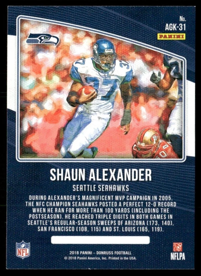 2018 Donruss All-Time Gridiron Kings Shaun Alexander #AGK-31 - Image 2 of 2
