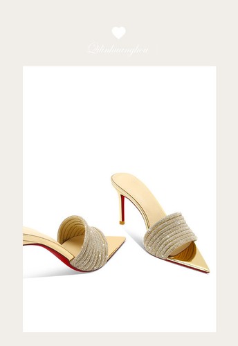Golden Patent Leather Pointed Slippers High Heels Semi Sandals High-end Feel - Picture 5 of 12