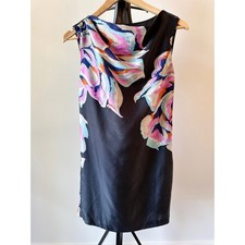 Ann Taylor LOFT Size 4 Dark Gray Colored Floral Shift Dress Career Cocktail 