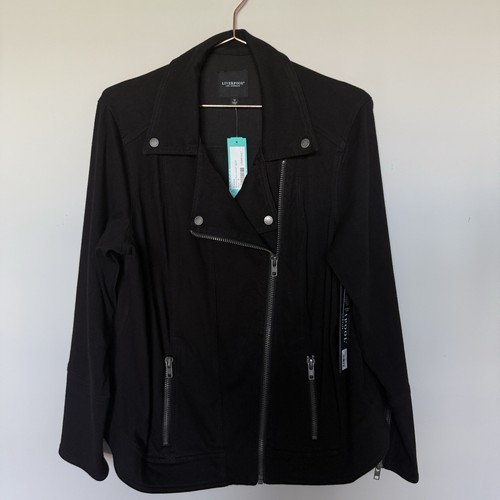 Liverpool 1X Womens Bradford Moto Black Denim Jacket Zippered Pockets NEW - Picture 3 of 7
