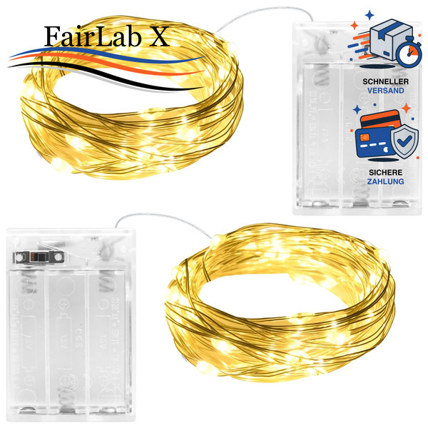 Lichterkette 2 StüCk 2M 20LED Warmweiß Batterie Mit Timer IP65 Wasserdicht-image