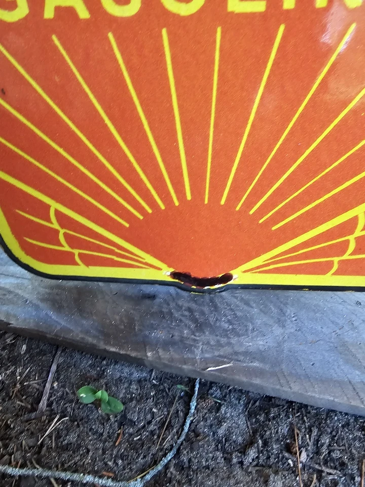 GRAN LETRERO DE BRIDA DE PORCELANA DE DOBLE CARA GASOLINA SHELL VINTAGE 17" X 17" Foto 4 de 4