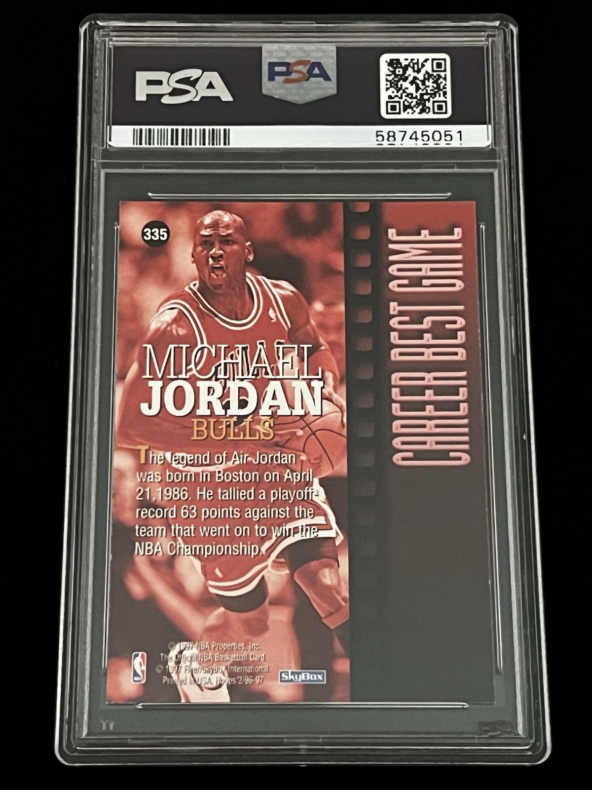 1996-97 1996 NBA HOOPS CAREER BEST GAME MICHAEL JORDAN #335 PSA 8 NM-MT 🐐 HOF view 2