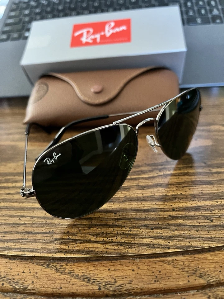 RAY-BAN AVIATORS RB3025 58mm. QUADRO DE METAL COM LENTES VERDES G-15. NOVO EM FOLHA. - Imagem 3 de 4