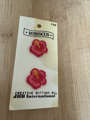 Two Gorgeous HIBISCUS Flower HP 3D Realistic Buttons on JHB Card 3/4  Germany