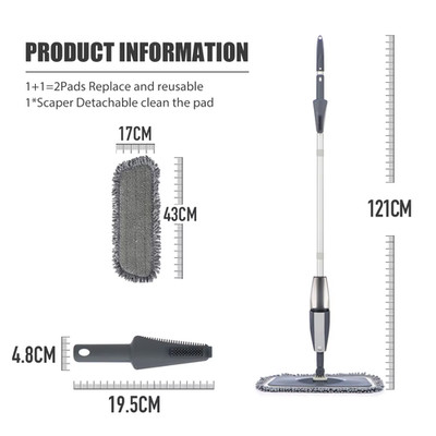 Magic Spray Mop für Holzböden mit wiederverwendbaren Mikrofaserpads 360 Grad drehbar