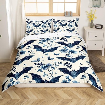 Feelyou Bats Halloween Duvet Cover Floral Bat Twin Size Bedding Set Decoratio...