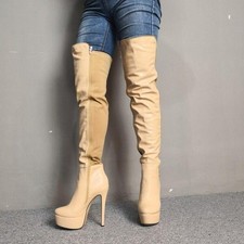 Women's Over the Knee Boots Shoes Side Zip Stilettos Pumps Fashion Heels