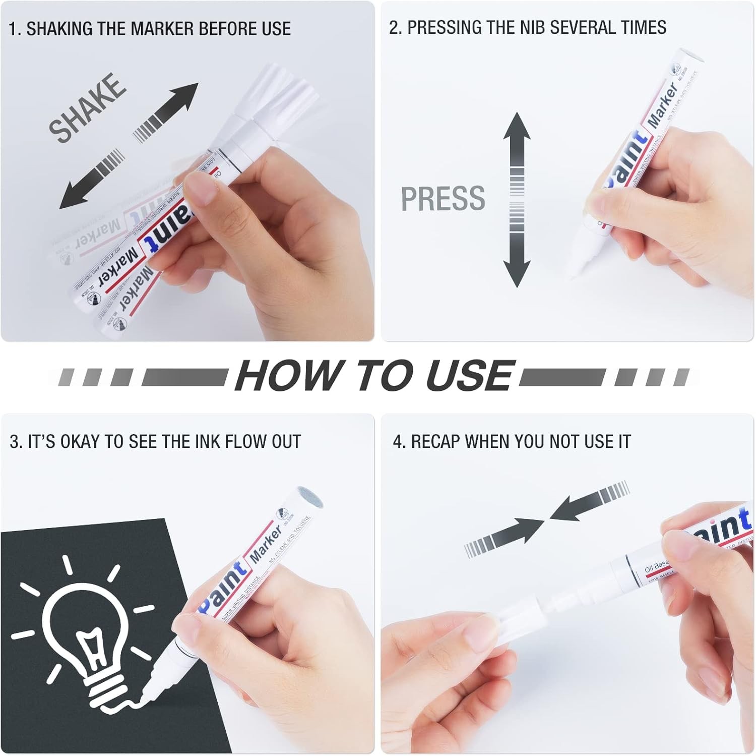 White Permanent Marker Waterproof  8 White Paint Markers for Metal Surfaces Tire